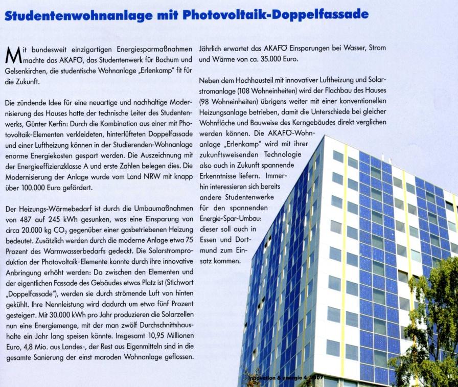 Mit der energetischen Gesamtsanierung des Studentenwohnheimes in Bochum, Markstr. 105 gelang uns bundesweit eine einmalige Lösung für die Sanierung von Waschbetonplattenbauten.