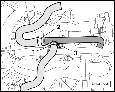 Zylinderkopf links ausbauen Seite 3 von 4 Schrauben Sie das Mechanische Abgasrückführungsventil vom Saugrohr links ab -2-. -Pos. 1- und -Pos. 3- nicht beachten.