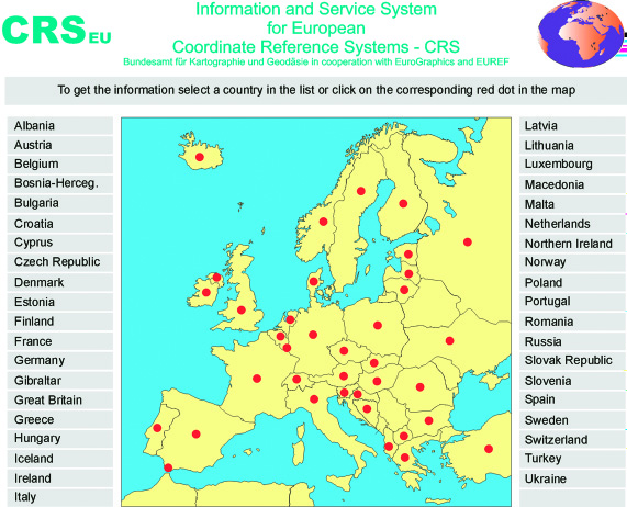 Informationssystem In Zusammenarbeit mit den europäischen Organisationen EUREF und EuroGeographics wurde durch das Bundesamt für Kartographie und Geodäsie (BKG) ein webbasiertes Informationssystem