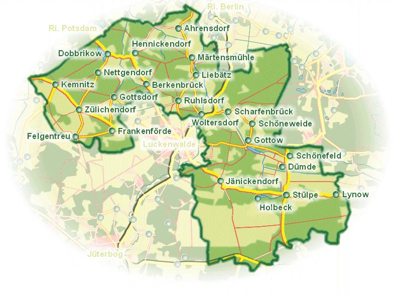 Abbildung: Modellregion Nuthe-Urstromtal (Quelle: Gemeinde Nuthe-Urstromtal 2009, LGB