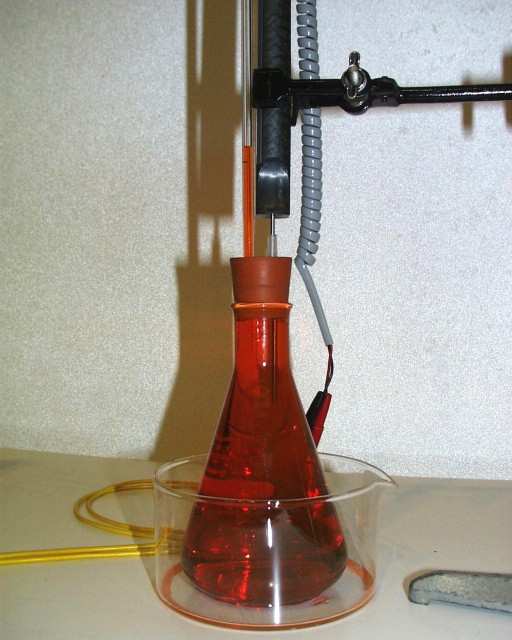 Temperaturmessung: Bimetallthermometer Kapillare Glaskolben gefärbtes Wasser Volumenausdehnung von Flüssigkeiten, Anbringen einer Skala auf der Kapillare Thermometer