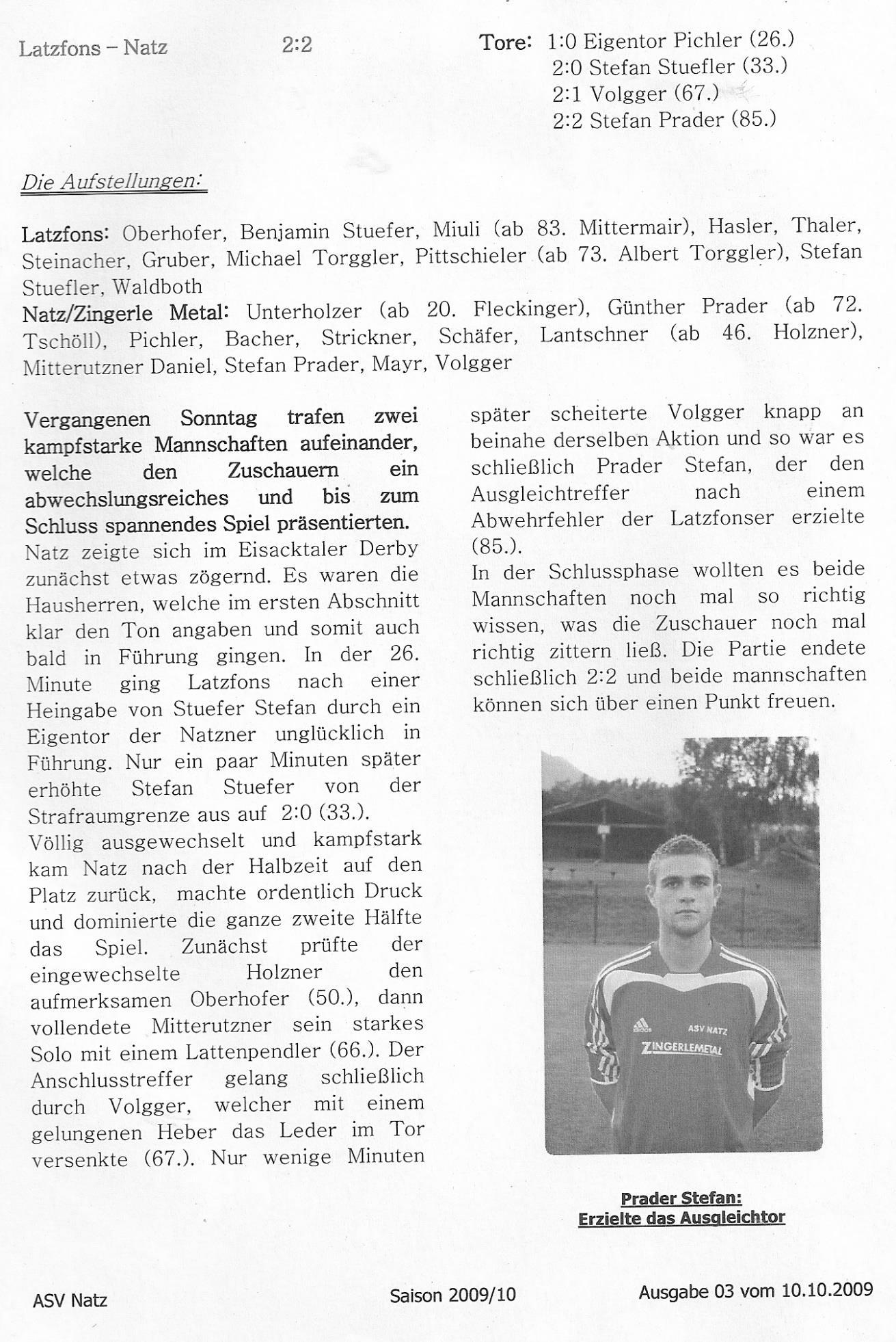 18 S e i t e Natzner Sportblattl Saison 2014/2015 Ausgabe 1 vom 31.08.