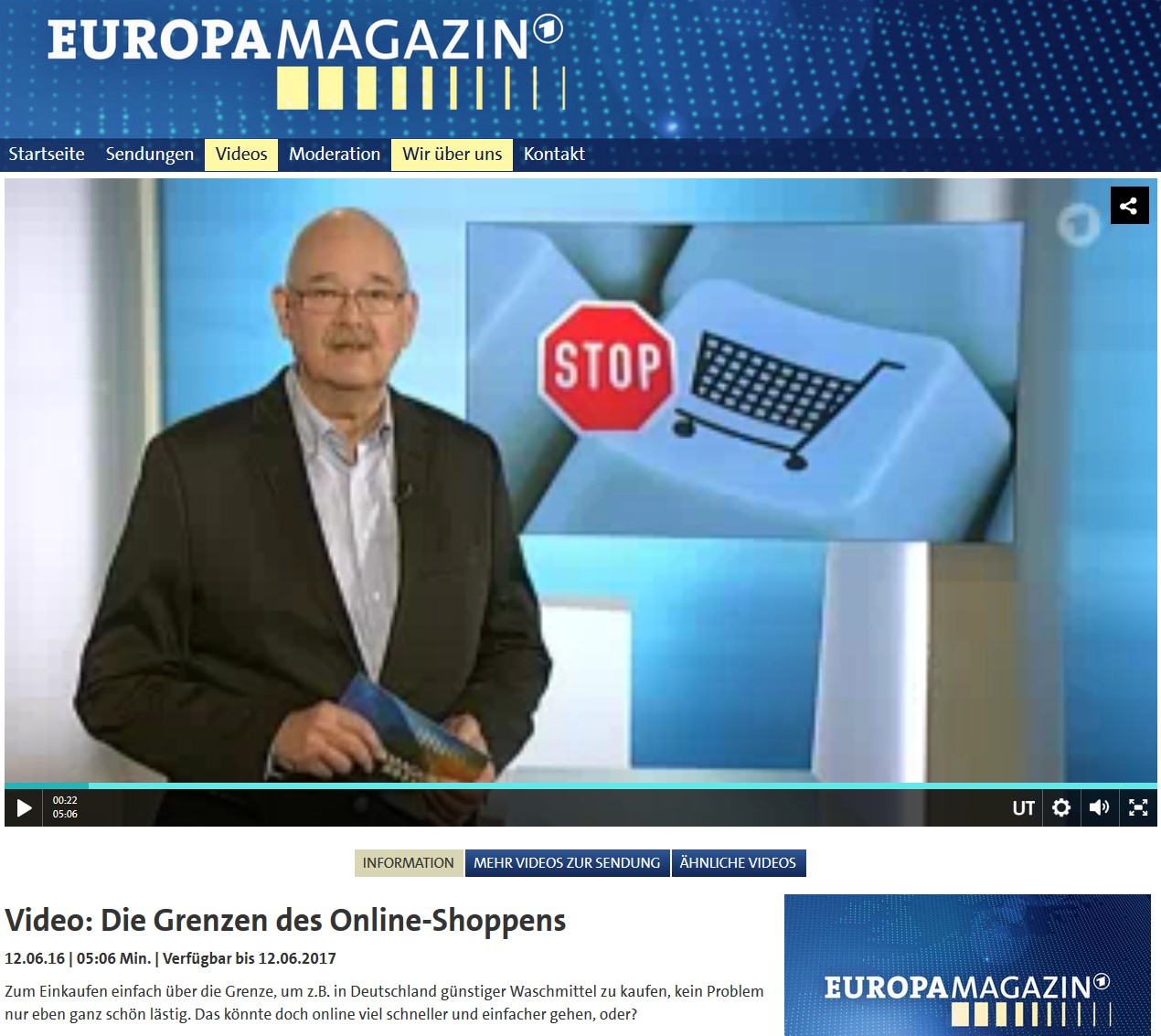 12.06.2016, Fernsehbeitrag, Europa Magazin, Die Grenzen des Online-Shoppens http://www.daserste.