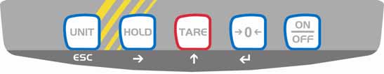 3.3 Tastatur Taste Bezeichnung Funktionsbeschreibung UNIT-Taste HOLD-Taste TARE-Taste Wägeeinheit umschalten. Menü verlassen, zurück in den Wägemodus.