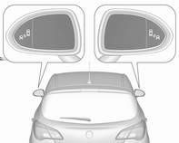 Wenn das System im Vorwärtsfahren während eines Überholvorgangs ein Fahrzeug im toten Winkel erkennt, leuchtet im jeweiligen Außenspiegel das gelbe Warnsymbol B auf.