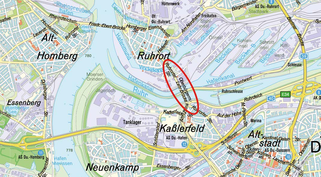 Bild 1. Lage und verkehrstechnische Bedeutung des OB-Lehr-Brückenzuges Fig. 1. Location of the OB-Lehr bridge construction and its significance for the traffic system Bild 2.