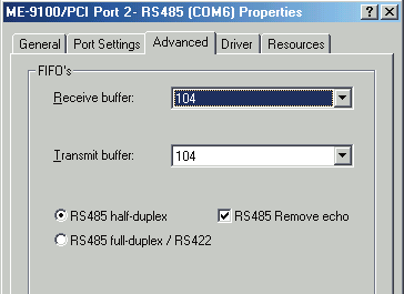 Rev. 2.31D Handbuch ME-90 PC/104-Plus, ME-9000/9100/9300 cpci/pci/pcie 2.3.1.2 Einstellungen Erweitert Auf der Karteikarte Erweitert (Advanced) finden Sie Einstellmöglichkeiten für die Betriebsart bei RS422/485-Ports (siehe auch Kap.