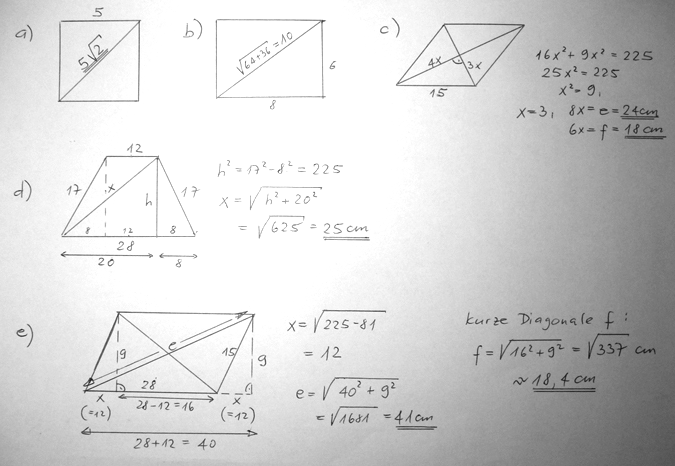 mth_gew_techn_pythgors.nb 19 Anhng : Lösungswege zu 5.6. und 5.6.3 S. 6, 5.6.., Nr. 4 S.6, 5.6.3., Nr. 5 5) Sei x die Länge eines Schenkels, dnn ist x è!!! die Länge der Hypotenuse.