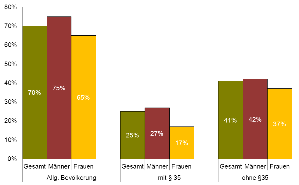 Erwerbstätigkeit In den letzten sechs Monaten vor Beginn der Betreuung war nur ein Viertel der Klienten mit Therapieauflage erwerbstätig.