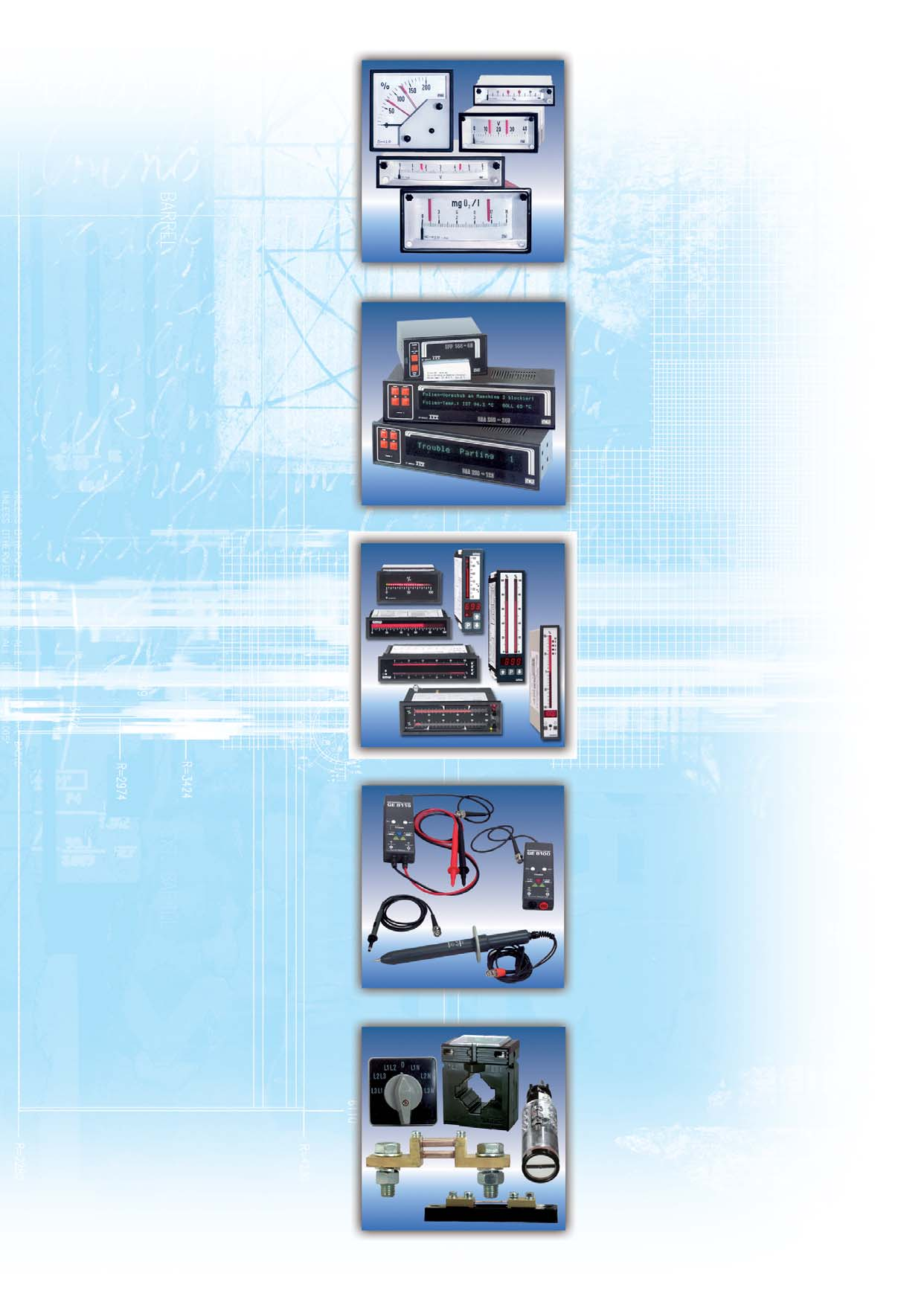 Kontaktgeräte Für alle elektrischen Größen Pt 100 und Thermoelemente 1 oder 2 Grenzwerte Schaltverhalten Ruhe- und Arbeitsstromprinzip 7 Gehäusegrößen Textanzeiger/Drucker 4 unterschiedliche