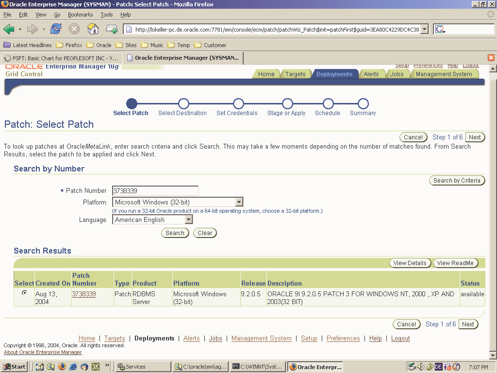 Patch-Apply mit Grid-Control (10g R1)