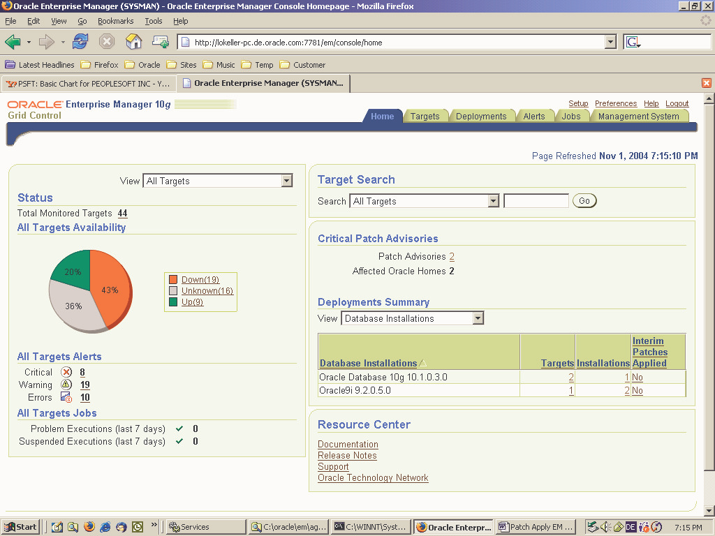 Patch-Apply mit Grid-Control (10g R1) Einstiegsseite Oracle Enterprise Manager 10g