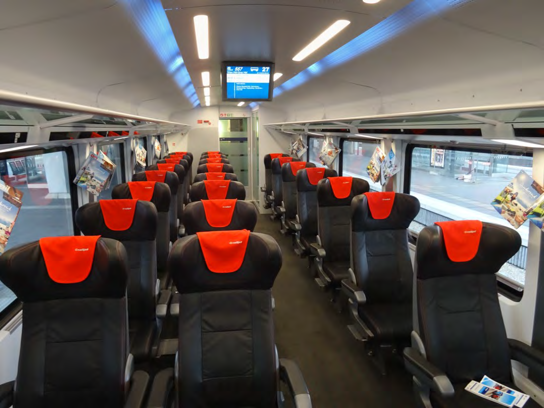 First Class Im Railjet finden 76 Personen in der ersten Klasse Platz.