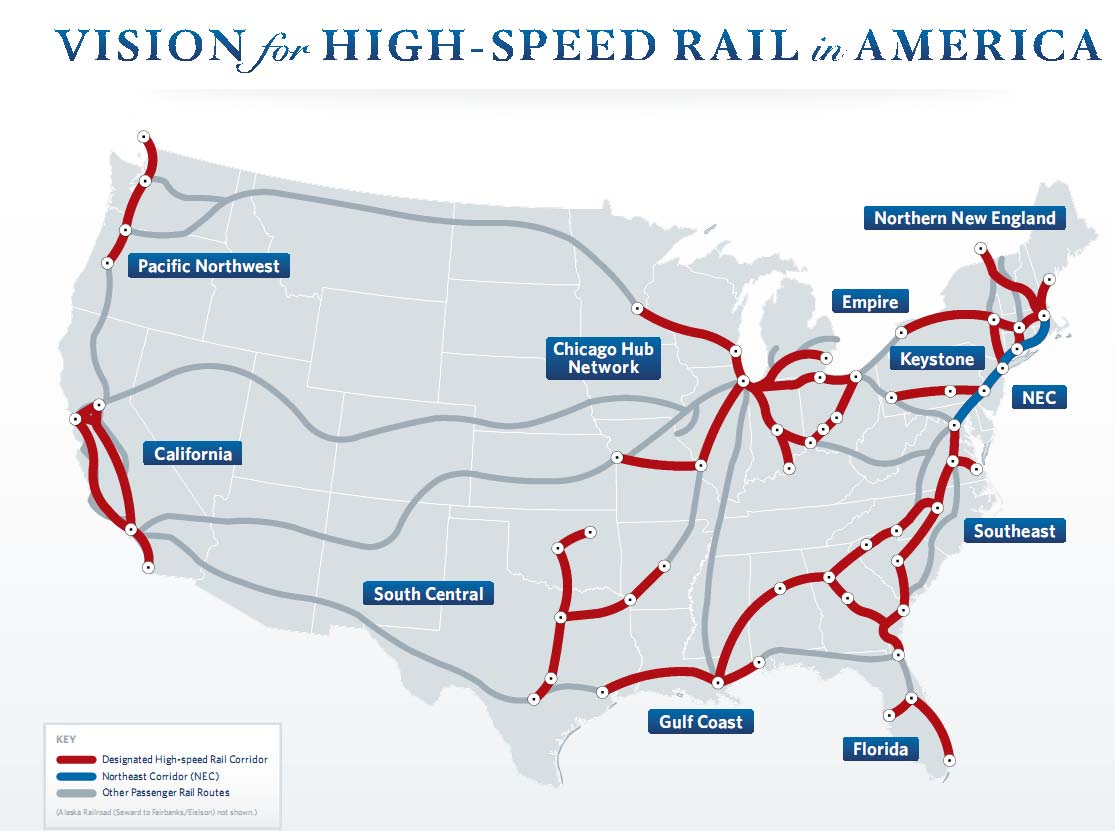 Quelle: High-Speed Rail Strategic Plan Typische Distanzen im Schienenpersonenfernverkehr: 200 400 km Relation Washington New York Boston (NEC), Betriebsgeschwindigkeiten NEC bis 201
