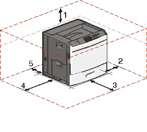 Informationen zum Drucker Auswahl eines Druckerstandorts VORSICHT - VERLETZUNGSGEFAHR: Der Drucker wiegt mehr als 18 kg und zum sicheren Anheben sind mindestens zwei kräftige Personen notwendig.