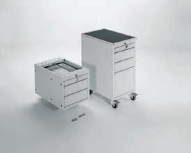 Bosch Rexroth AG MPS.0 0 (00.) Arbeitsplatz-Zubehör Schubladenschränke Die Schubladenschränke (A, B) können unterhalb der Tischplatte am Rexroth- Arbeitsplatz angeschraubt werden.