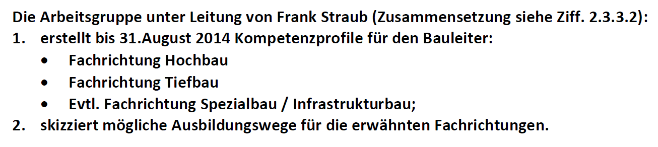 Auftrag Organisation Plattform Bauleiter Definition des Auftrags Kompetenzprofil Erarbeitung Kompetenzprofil mit Präsentationen Auftrag Bisheriger Ablauf Auftragserteilung ( Frank Straub (Leitung),