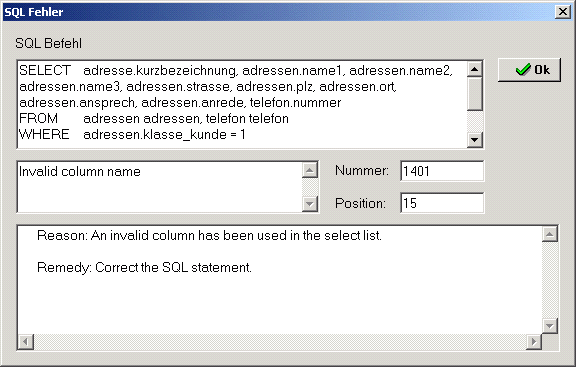 Abfragen testen Über die Schaltfläche Abfrage testen können Sie den im unteren Teil des Fensters angezeigten SELECT-Befehl testen. Verläuft der Test erfolgreich, wird die Schaltfläche deaktiviert.