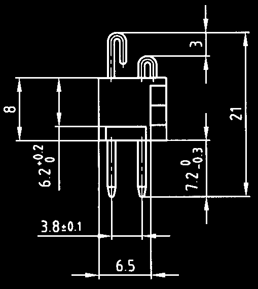 Stiftleiste mit geraden Löthaken Anschlußraster 3,8 mm Male connector with straight soldering hooks Contact spacing.150 Leiterplattenausschnitt Panel cut out pos.