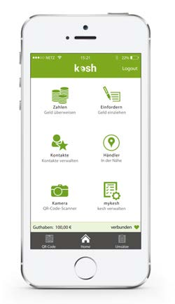 Mobile Payment für Online-, Offline- und P2P-Zahlungen Mobile Payment heißt bei uns kesh.