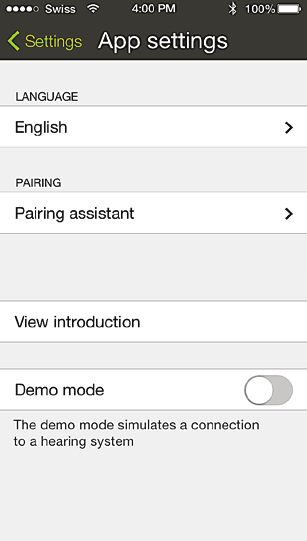 13.2 App-Einstellungen Neuen Streamer koppeln Eine Schritt-für-Schritt-Anleitung zur Kopplung der RemoteControl App mit einem Phonak Streamer. A. Symbol Einstellungen Drücken Sie das Symbol Einstellungen.