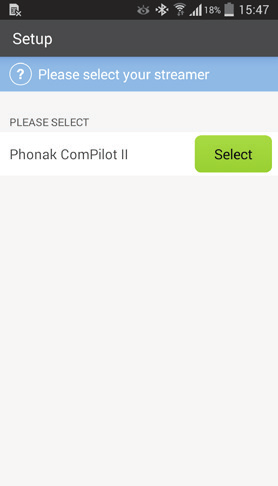 3. Mit einem Phonak Streamer koppeln Erforderliche Geräte: Um die Phonak RemoteControl App nutzen zu können, benötigen Sie einen Phonak Streamer (ComPilot II oder ComPilot Air II). A. Kopplung starten Starten Sie den Kopplungsprozess mit einem Phonak Streamer.