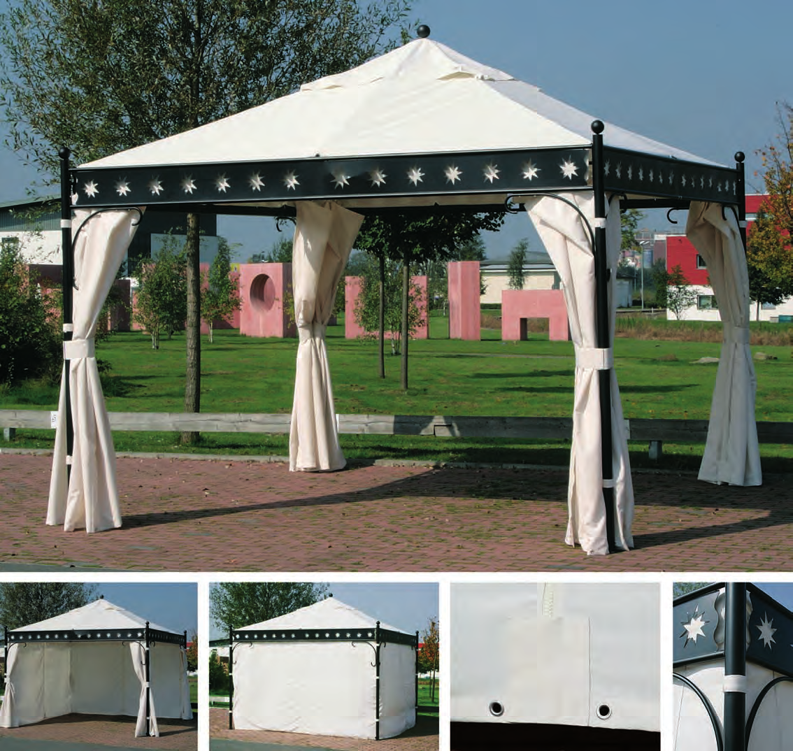 Pavillon "Korfu" Stahlgestell pulverbeschichtet anthrazit, Rohrstärke: 57 x 1,2 mm, Dachbezug Polyester 250g/m² PU-beschichtet, natur, schwere Qualität, inkl.
