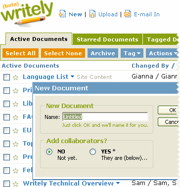 Asynchrones Editieren: Writely Verwaltung von Dokumenten Benachrichtigungen über andere vorhandene