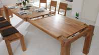 Verlängerungsplatte für Tischverlängerung (50 cm breit) optional erhältlich. Wählen Sie zwischen 9 unterschiedlichen Holzarten. System-Esstisch in Asteiche massiv geölt, Ausführung Nr.