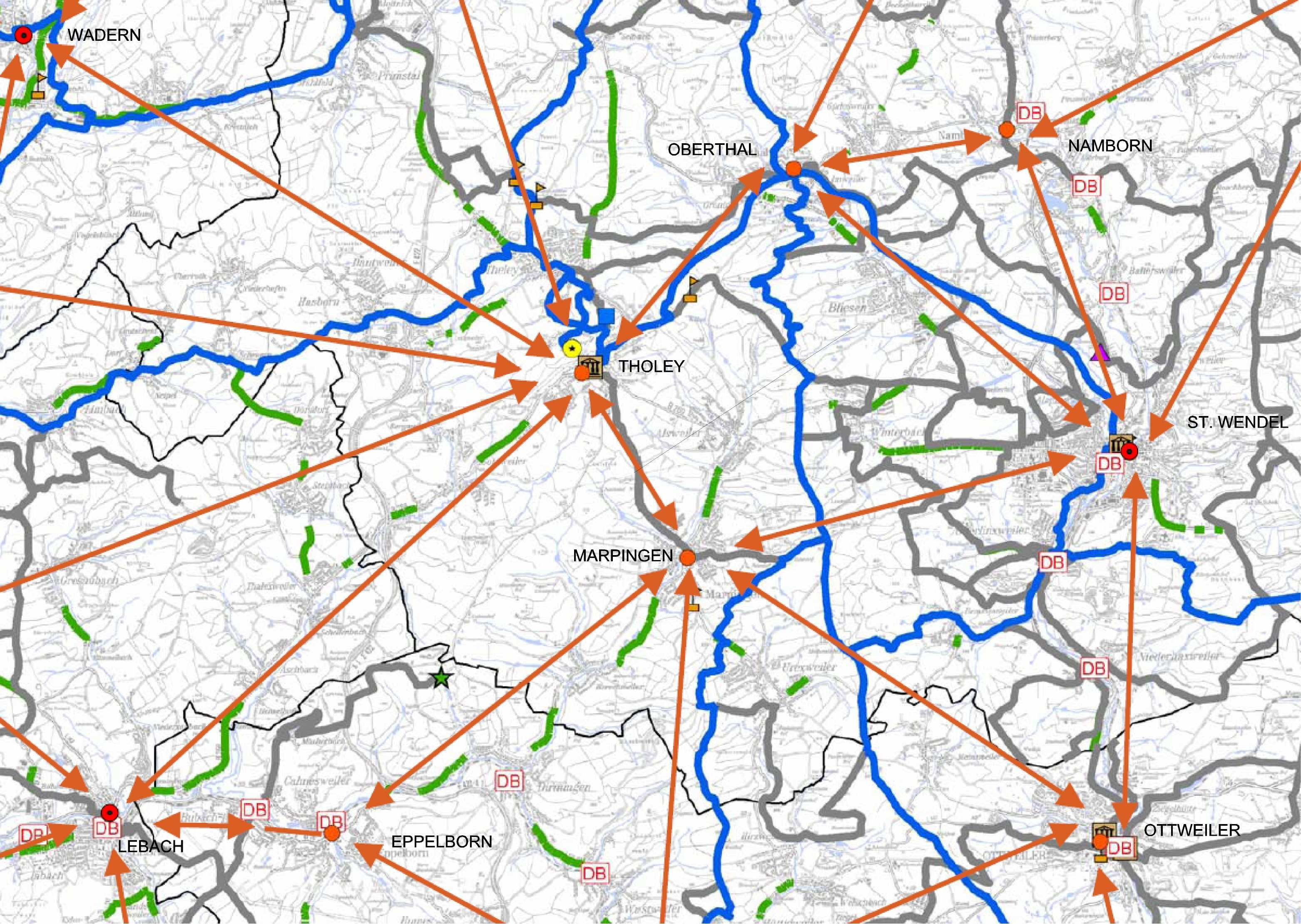 PGV Landesradverkehrsplan Saarland 28 Das Wunschliniennetz, das in Form eines Arbeitsplanes erstellt wurde, berücksichtigt im Sinne einer praxisorientierten Planungsgrundlage soweit möglich bereits