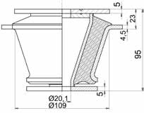 Kabinenlagerung Gummi-Metall-Konen weich = 43 ± 5 Shore A mittel = 57 ± 5 Shore A hart = 68 ± 5 Shore A Lagerware in 57 +/- 5 Shore A Artikelnummer Flanschart Lochabstand / mm Loch-Ø / mm