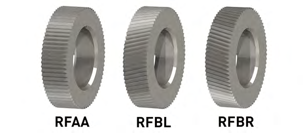 HSS & HM Rändelrollen Rändelfräsrollen Folgende Daten sind unbedingt anzugeben : Rändelart RFAA / RFBL / RFBR Aussendurchmesser, Breite sowie Innendurchmesser Teilung Winkel (0, 1 oder 30 ) D B d