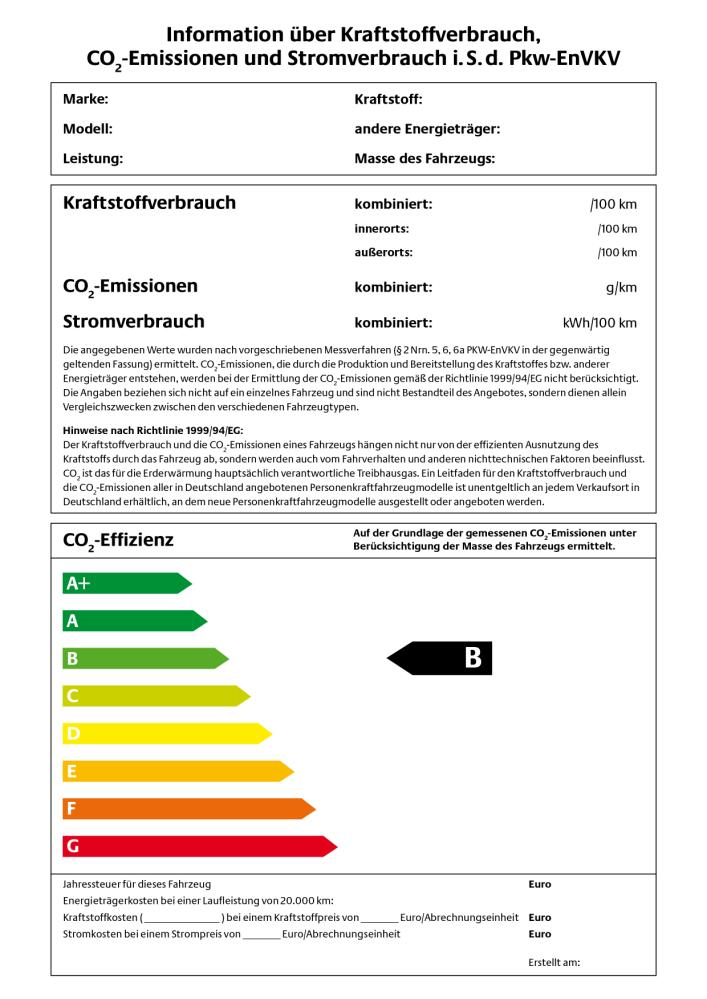 Ausfüllhilfe für den Hinweis auf Kraftstoffverbrauch, CO 2 -Emissionen und Stromverbrauch (Pkw-Label) Fahrzeugspezfische Angaben (vgl.