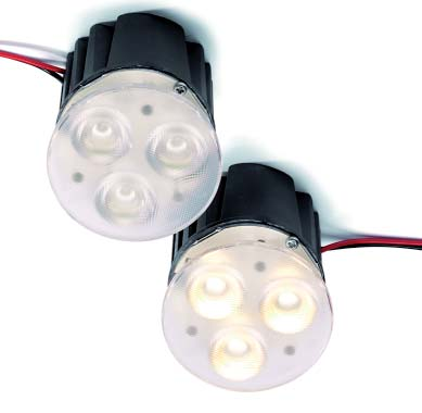 LEDSpots für die Wohnraum- und Möbelbeleuchtung Halogen-Ersatz LEDSpot ActiveLine Triple Einbau-LEDSpot ausgestattet mit Optik, Kühlkörper und Leitungen Die LEDSpot Triple-Module garantieren Dank der