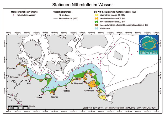 Meeresumwelt Aktuell Nord- und 211 / 1 Messprogramm Im Rahmen des Monitorings von HELCOM, des BLMP und der WRRL werden folgende Nährstoffuntersuchungen durchgeführt: IOW: 26 Stationen, 5mal im Jahr,
