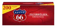 Route 66 70g Inhalt: 4 Dosen Route 66 70g KVP: 50,- Gratis-Zugabe: 1 VE (5 Packungen) Route 66 200er Filterhülsen im Gesamt-UVP Wert von 7,50 Hiermit bestellen wir in FESTABNAHME: Angebote gültig bis