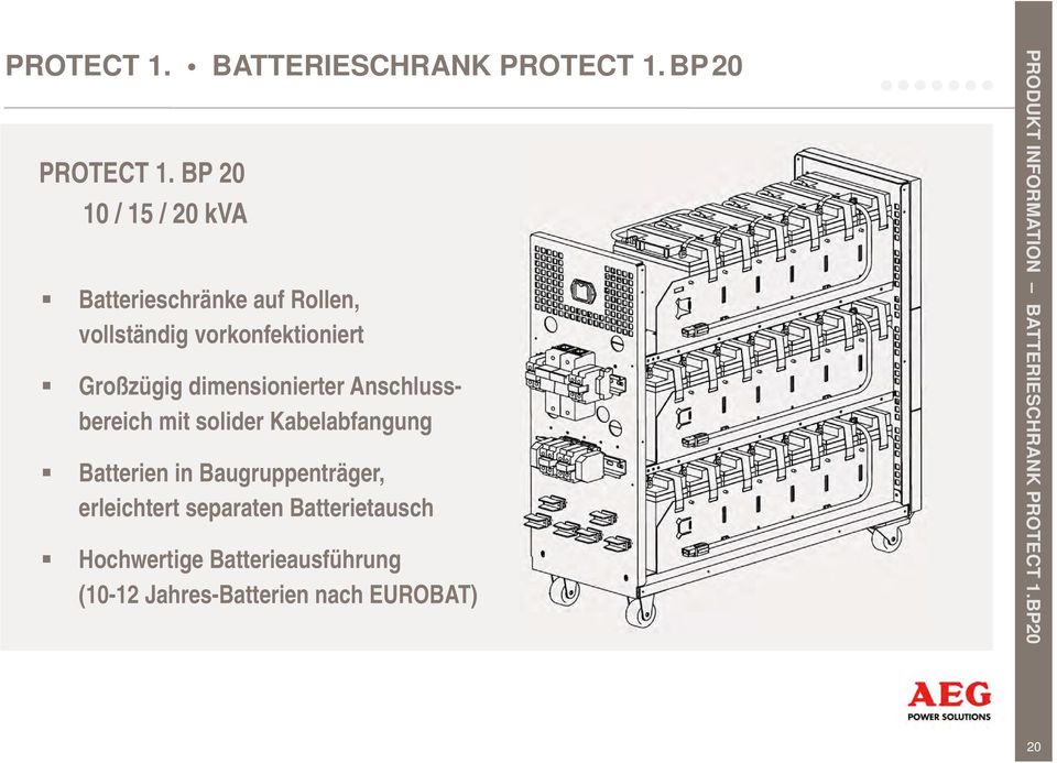 dimensionierter Anschlussbereich mit solider Kabelabfangung Batterien in Baugruppenträger,