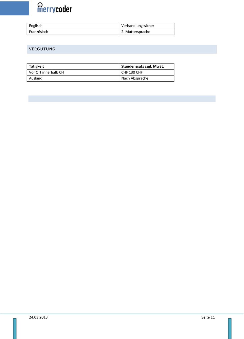 innerhalb CH Ausland Stundenssatz zzgl. MwSt.