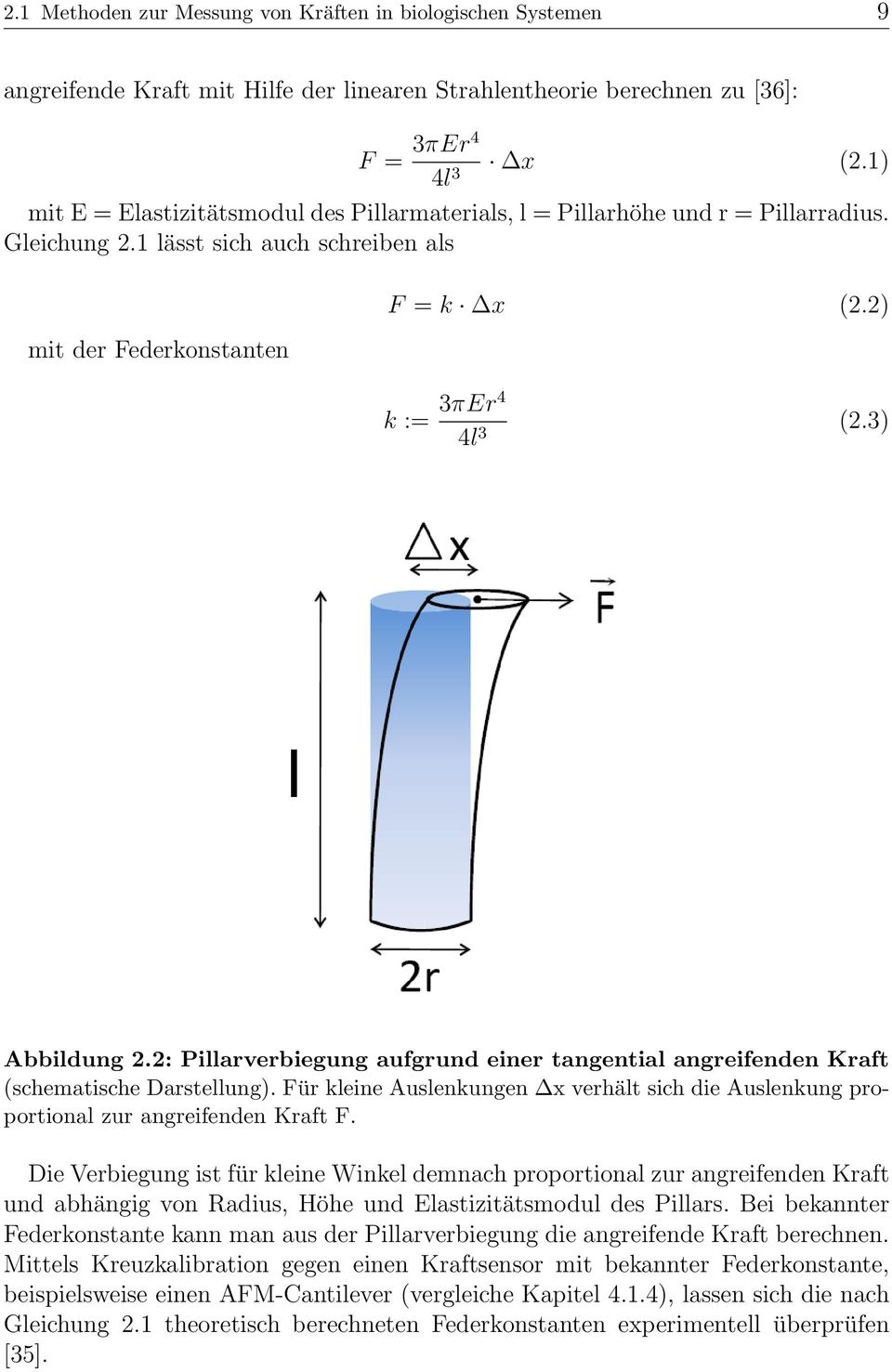 3) l Abbildung 2.2: Pillarverbiegung aufgrund einer tangential angreifenden Kraft (schematische Darstellung).