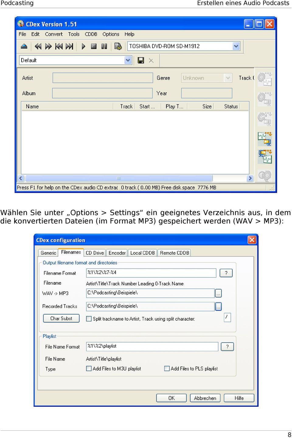 Verzeichnis aus, in dem die konvertierten