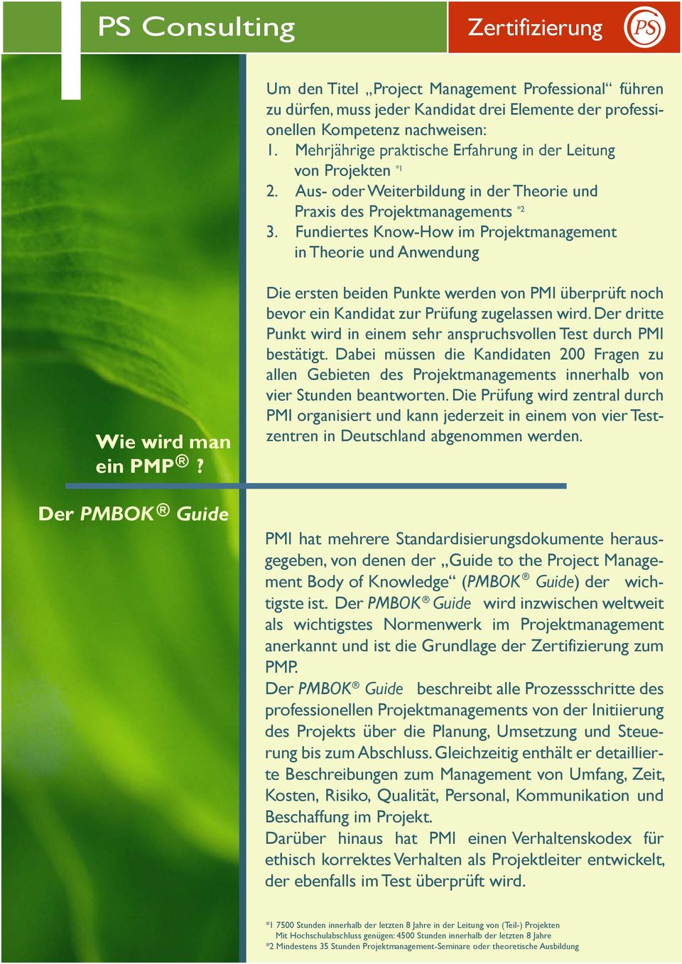 Fundiertes Know-How im Projektmanagement in Theorie und Anwendung Wie wird man ein PMP? Die ersten beiden Punkte werden von PMI überprüft noch bevor ein Kandidat zur Prüfung zugelassen wird.