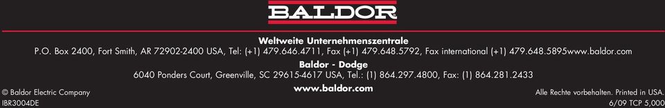 com Baldor Electric Company IBR3004DE Baldor - Dodge 6040 Ponders Court, Greenville, SC