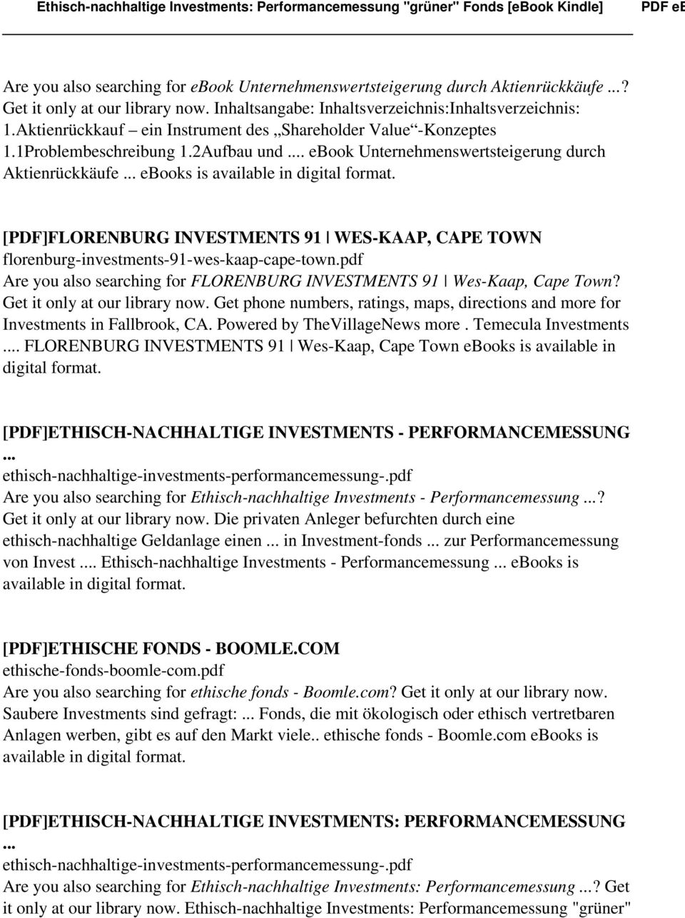 ebook Unternehmenswertsteigerung durch Aktienrückkäufe ebooks is available in digital [PDF]FLORENBURG INVESTMENTS 91 WES-KAAP, CAPE TOWN florenburg-investments-91-wes-kaap-cape-town.