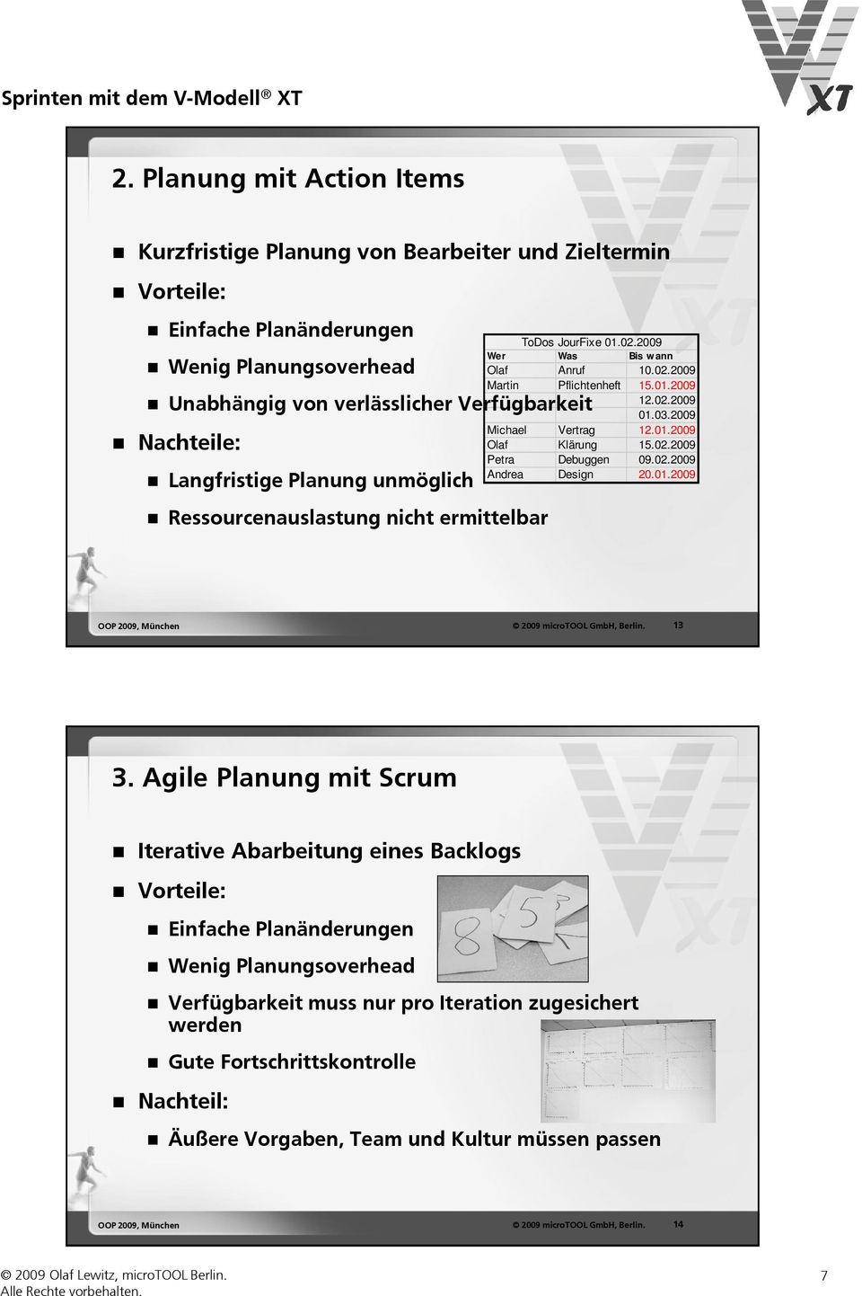 13 3. Agile Planung mit Scrum Iterative Abarbeitung eines Backlogs Vorteile: Einfache Planänderungen Wenig Planungsoverhead Verfügbarkeit muss nur pro Iteration zugesichert werden Gute