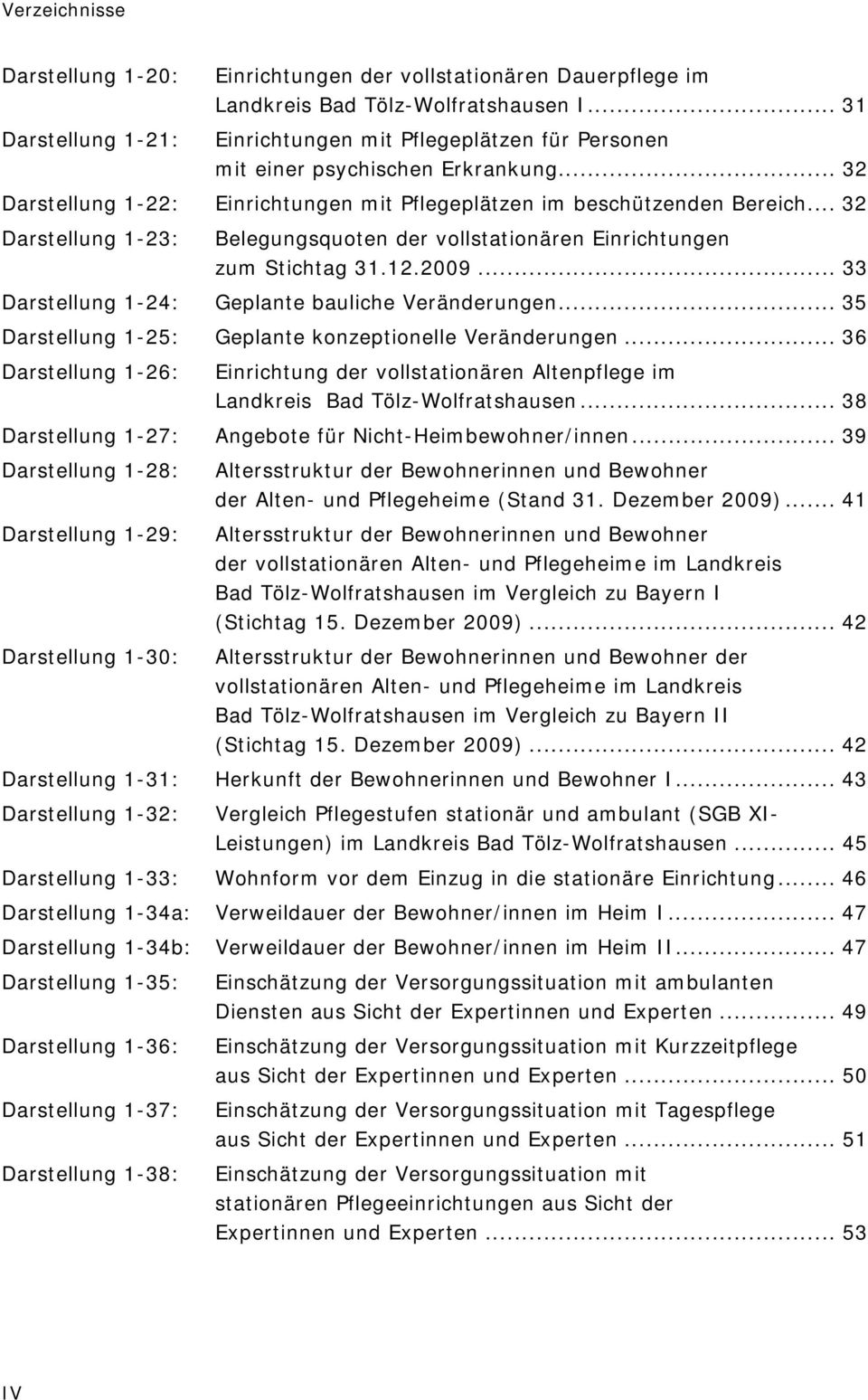 .. 32 Darstellung 1-23: Belegungsquoten der vollstationären Einrichtungen zum Stichtag 31.12.2009... 33 Darstellung 1-24: Geplante bauliche Veränderungen.