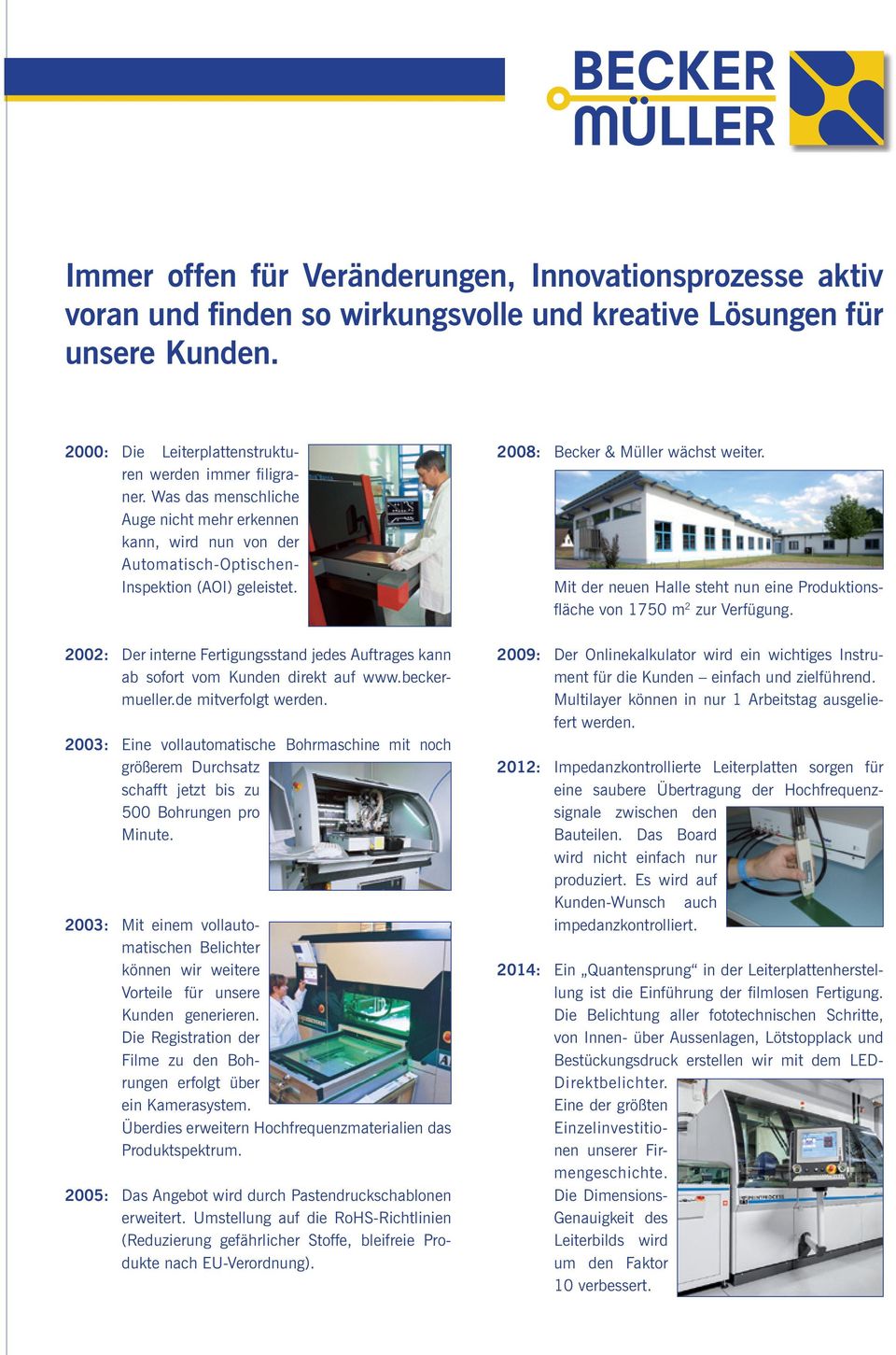 2002: Der interne Fertigungsstand jedes Auftrages kann ab sofort vom Kunden direkt auf www.beckermueller.de mitverfolgt werden.