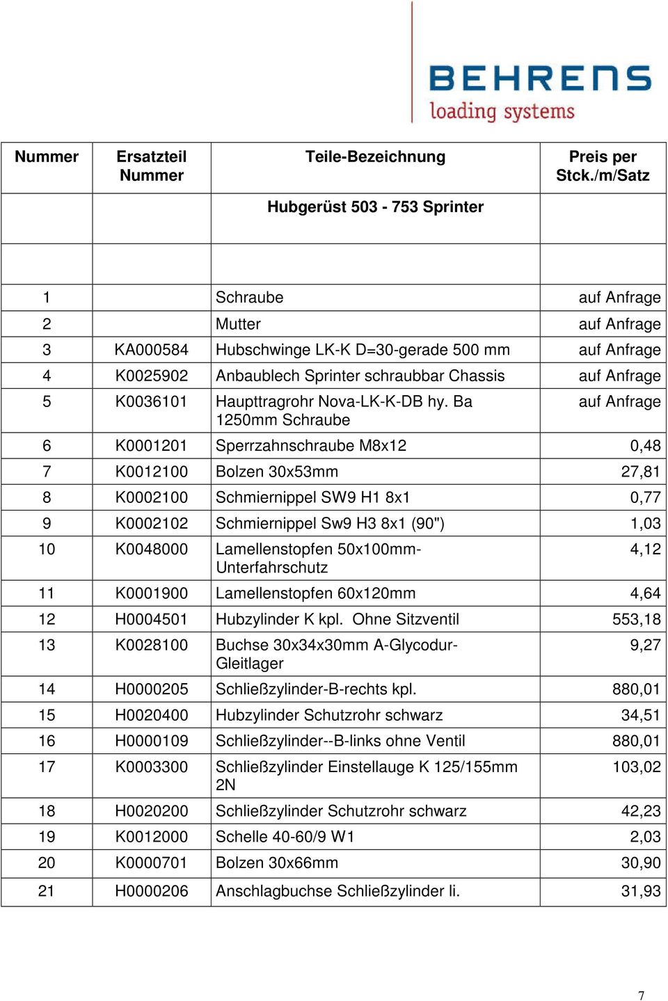 5 K0036101 Haupttragrohr Nova-LK-K-DB hy.