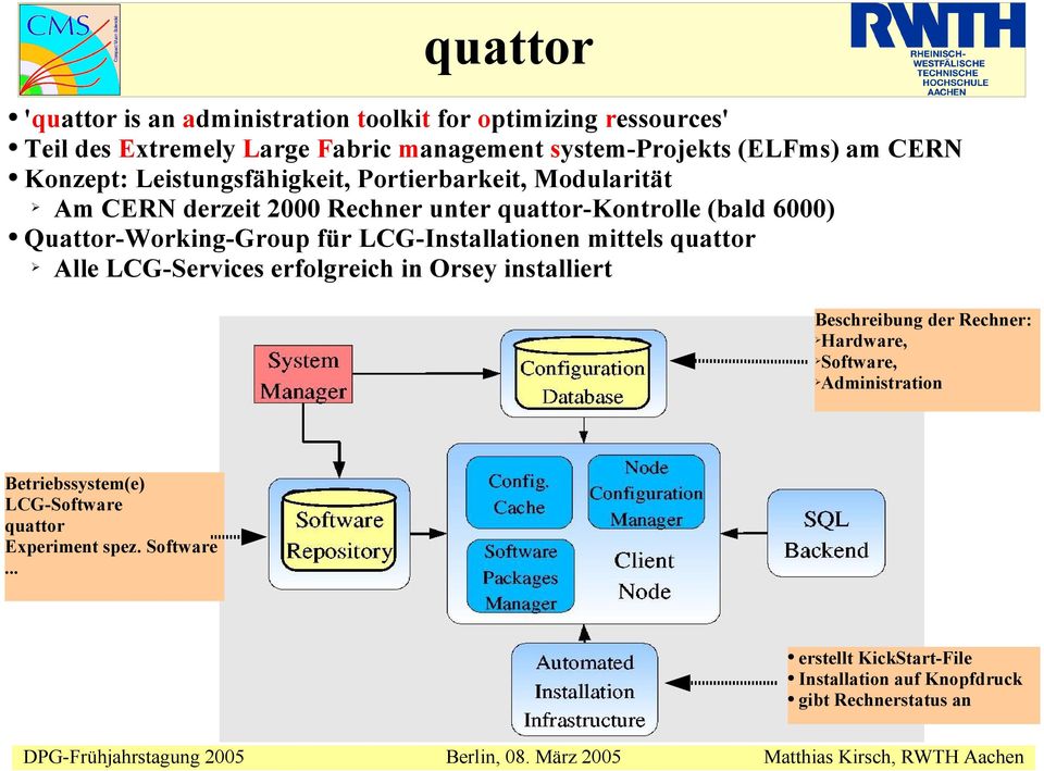 Quattor-Working-Group für LCG-Installationen mittels quattor Alle LCG-Services erfolgreich in Orsey installiert Beschreibung der Rechner:
