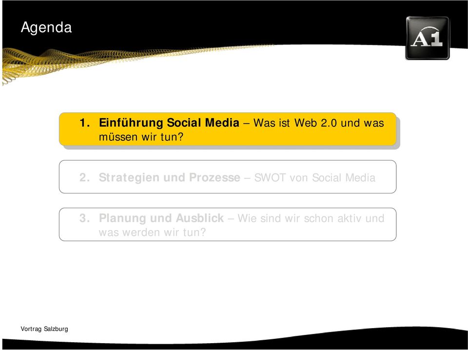 0 2.0 und und was was müssen wir wir tun? tun? 2. Strategien und Prozesse SWOT von Social Media 3.