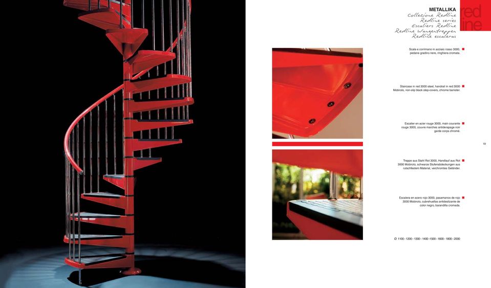 Escalier en acier rouge 3000, main courante rouge 3000, couvre marches antiderapage noir garde corps chromé.